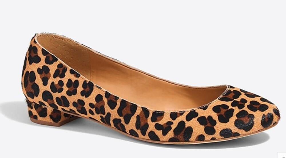 J Crew Womens Lily Leopard calf hair covered-heel Ballet flats shoes Size 7